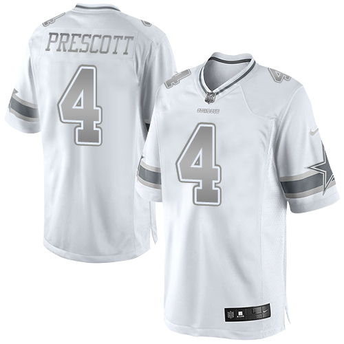 Men's Elite Dak Prescott Nike Jersey White - #4 Platinum NFL Dallas Cowboys